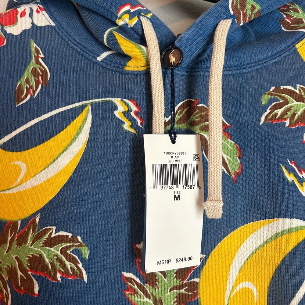 Men’s Polo Ralph Lauren Hoodie Azure Sail Blue Sailboat-Floral Fleece Size M - Picture 6 of 7